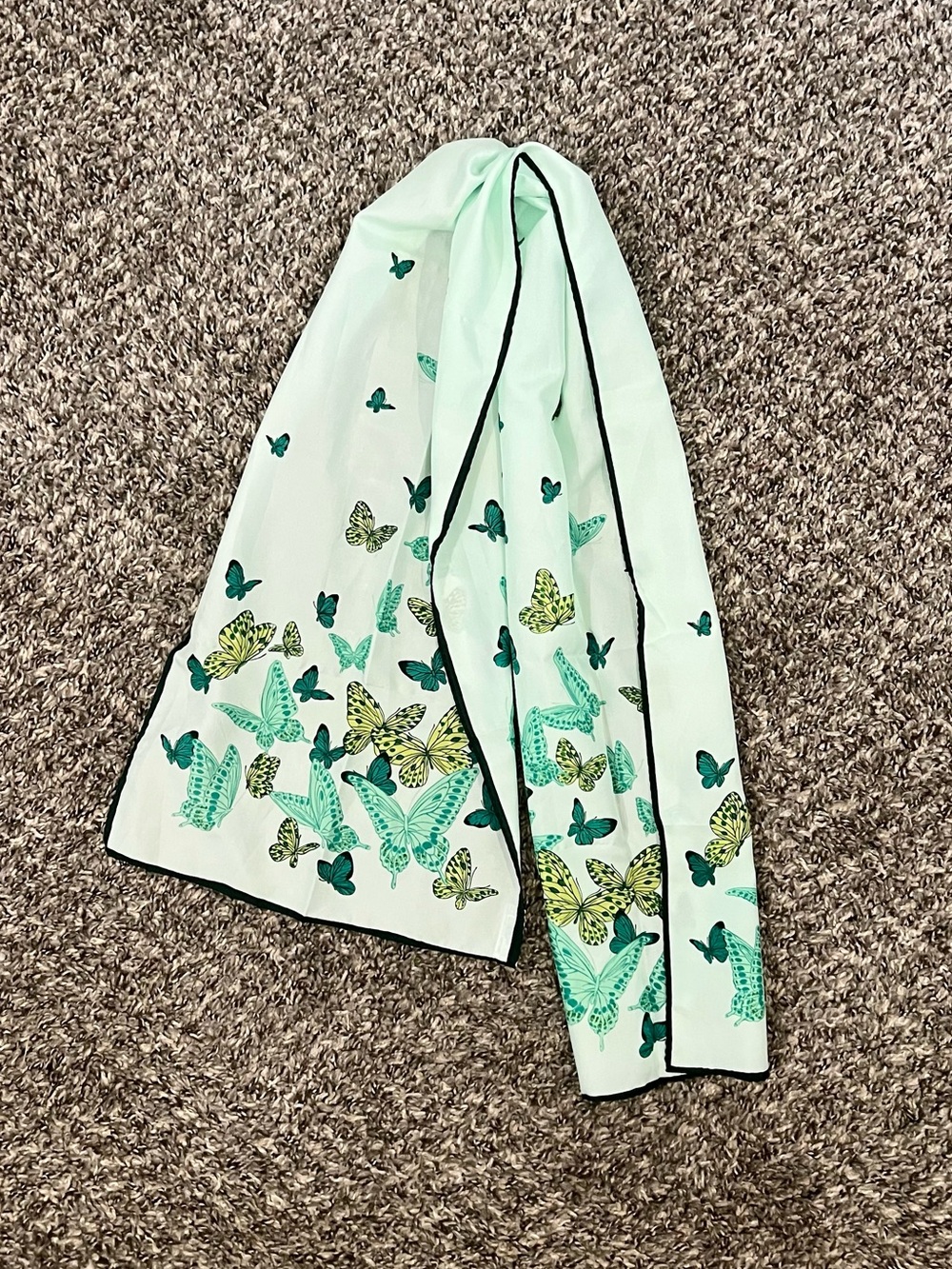Vintage 1970’s Nasharr green butterfly pattern neck scarf retro whimsy fairy